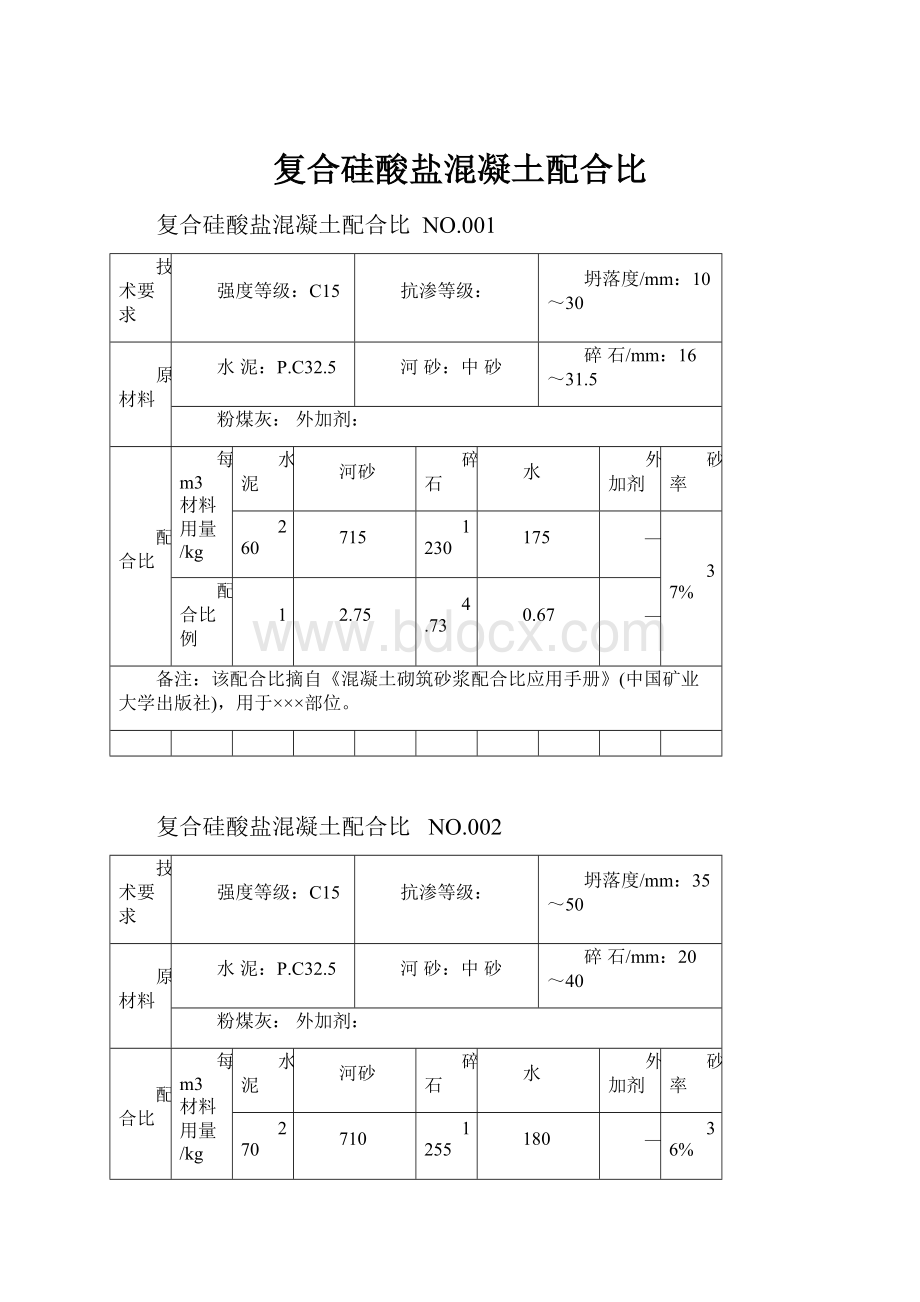 复合硅酸盐混凝土配合比.docx