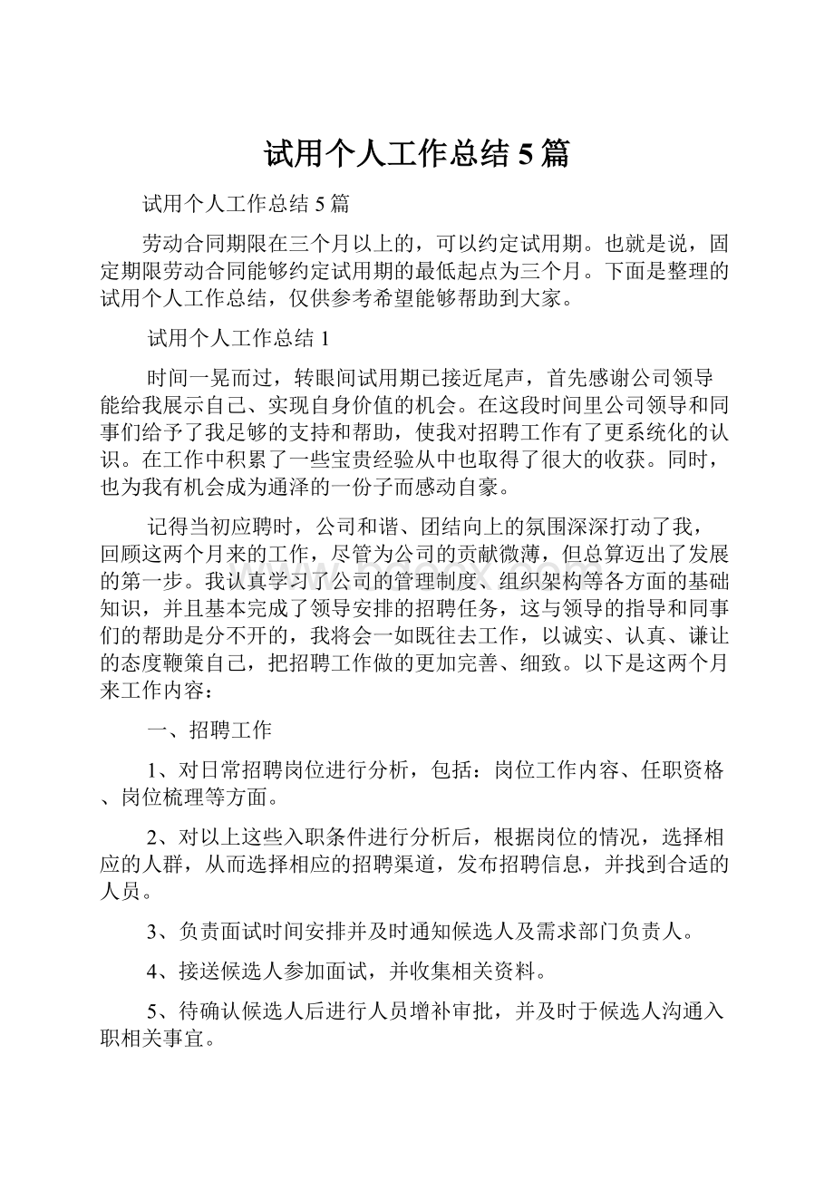 试用个人工作总结5篇.docx_第1页