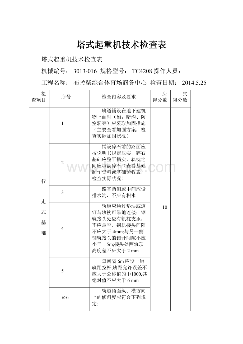 塔式起重机技术检查表.docx