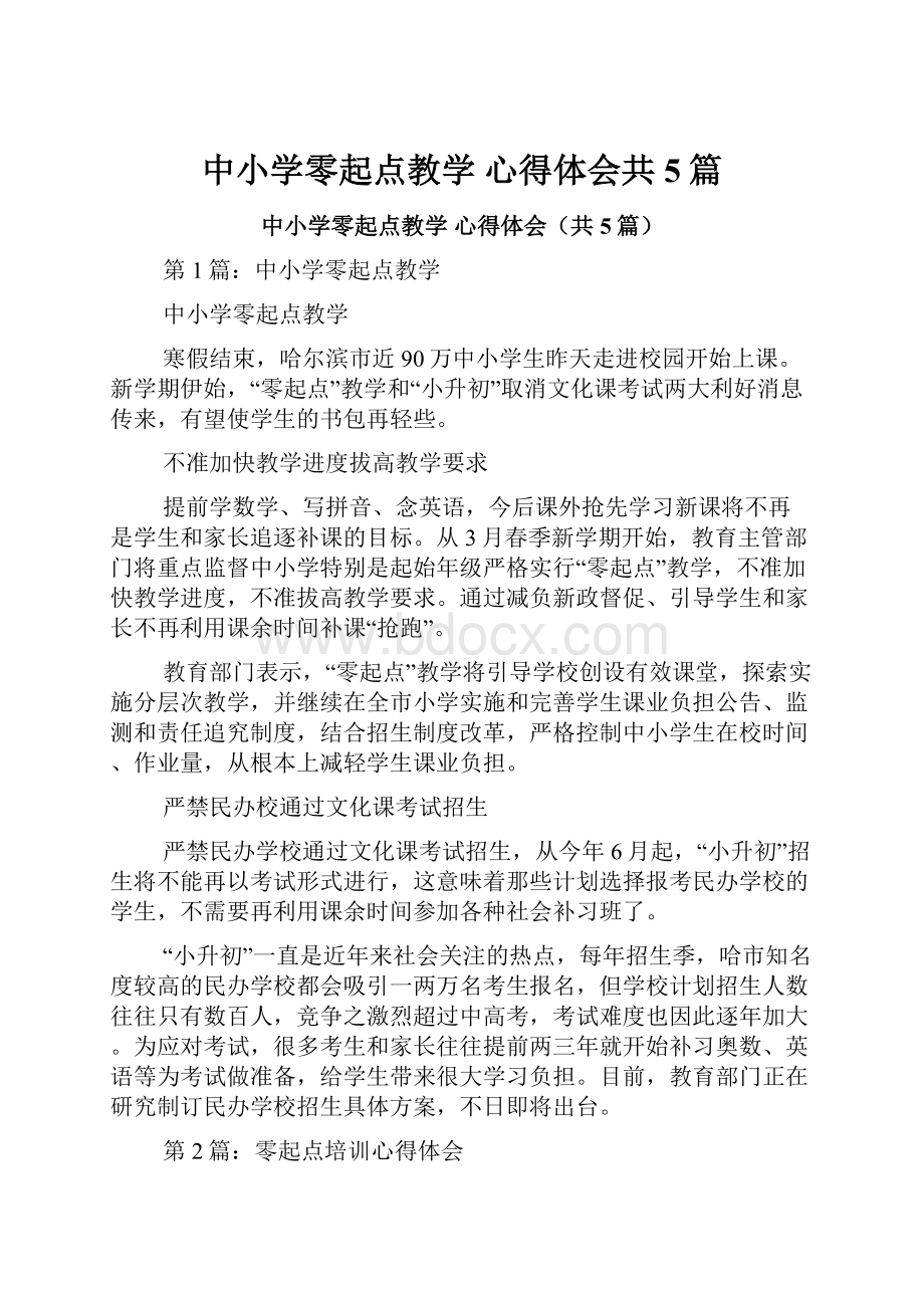 中小学零起点教学 心得体会共5篇.docx