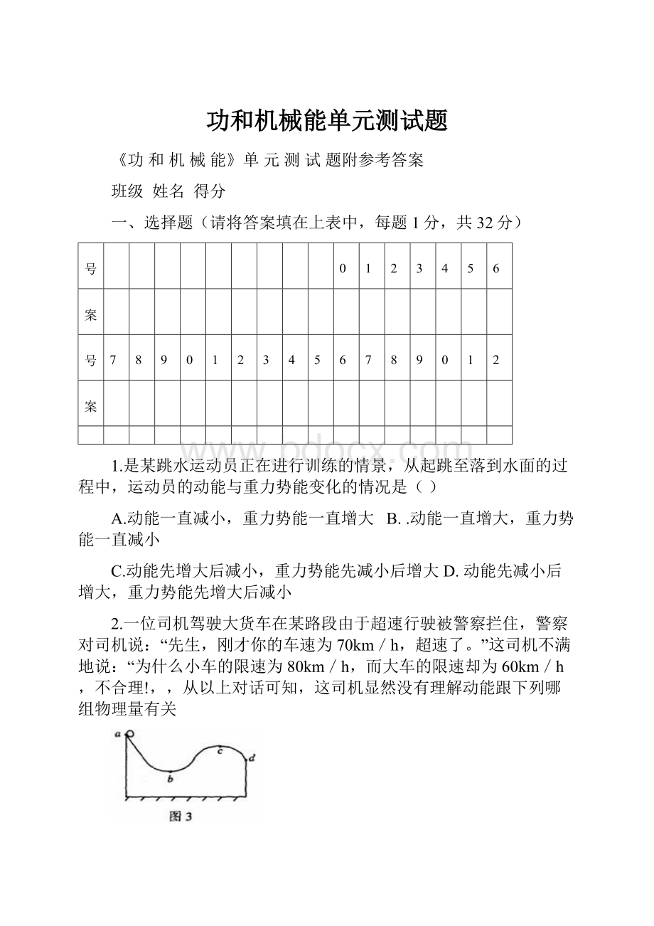 功和机械能单元测试题.docx