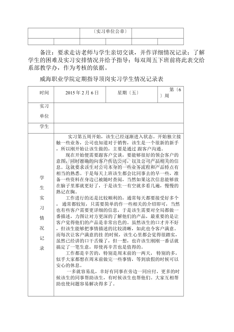 定期指导顶岗实习学生情况记录表模板.docx_第3页