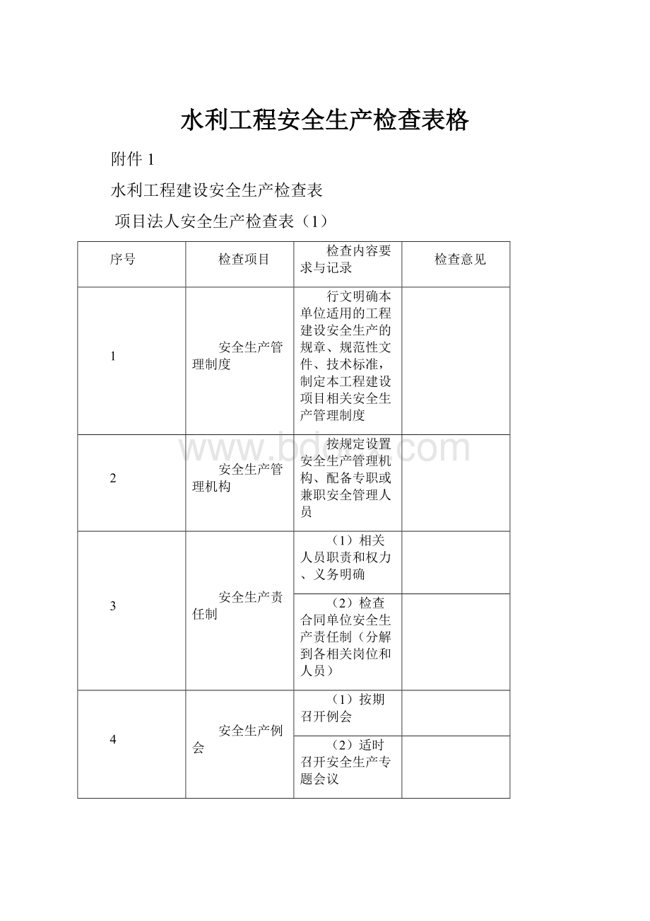 水利工程安全生产检查表格.docx