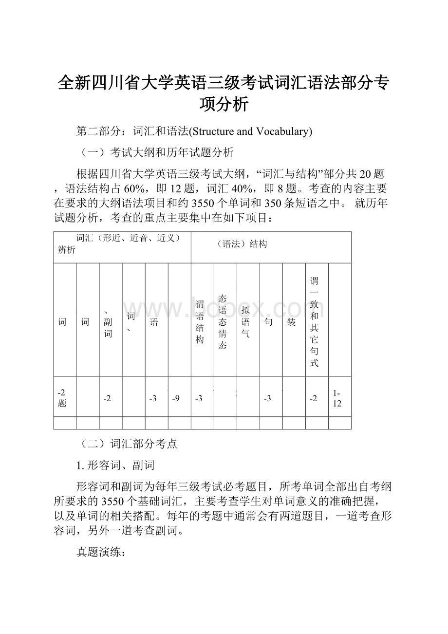 全新四川省大学英语三级考试词汇语法部分专项分析.docx_第1页