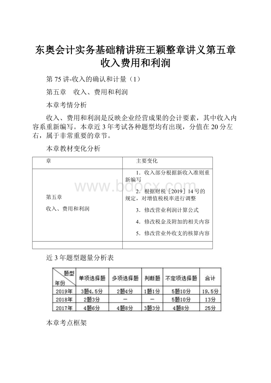 东奥会计实务基础精讲班王颖整章讲义第五章 收入费用和利润.docx