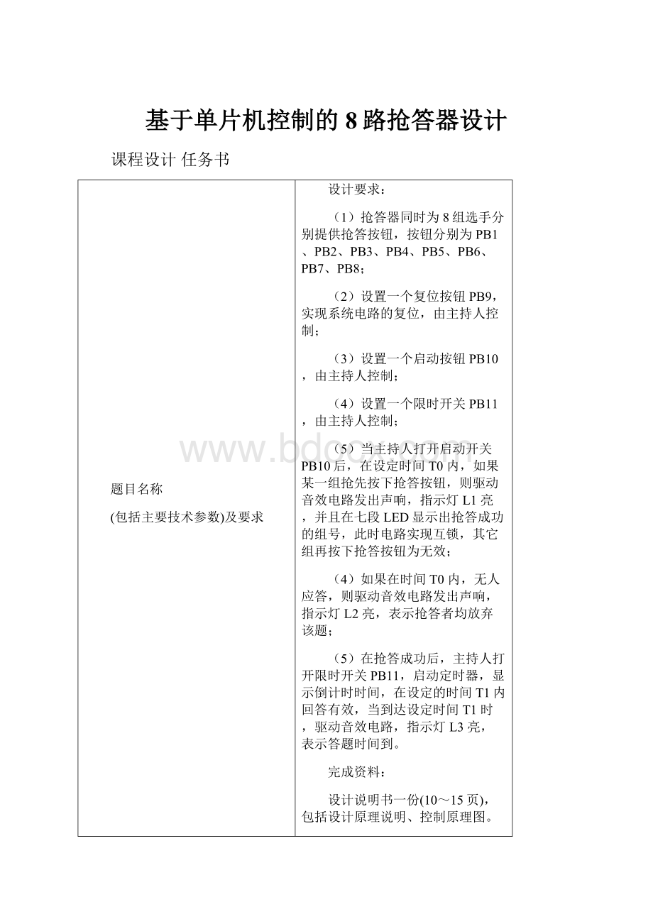 基于单片机控制的8路抢答器设计.docx