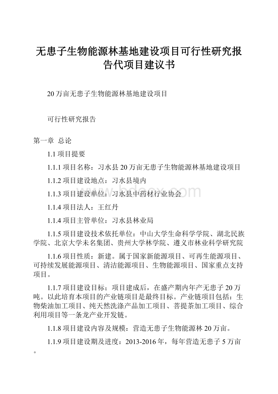 无患子生物能源林基地建设项目可行性研究报告代项目建议书.docx