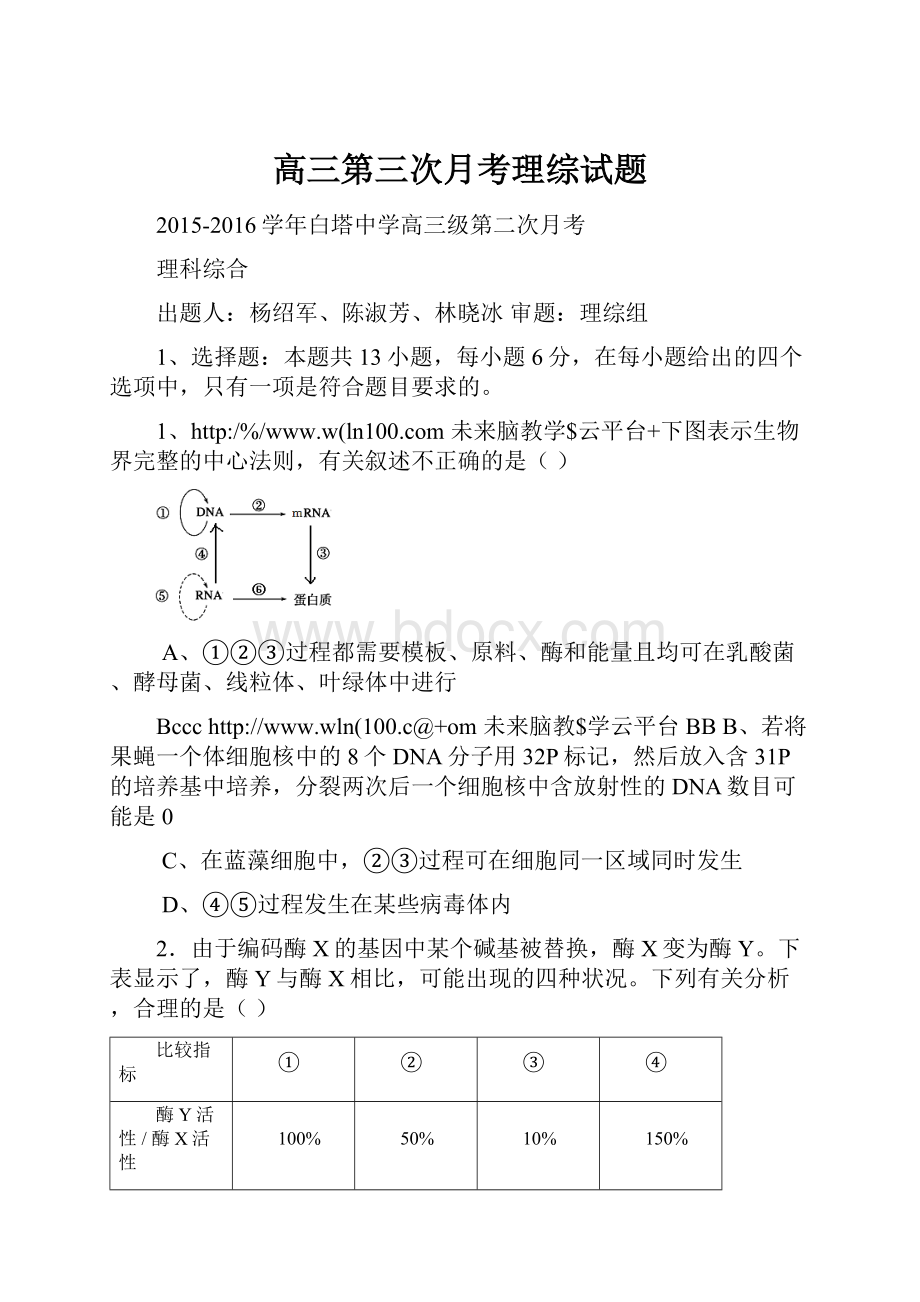 高三第三次月考理综试题.docx