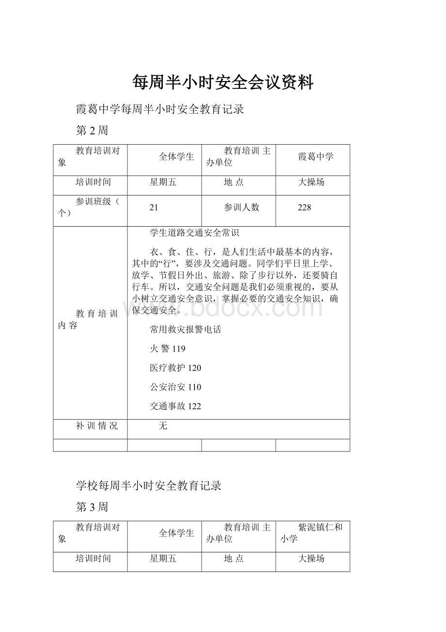 每周半小时安全会议资料.docx