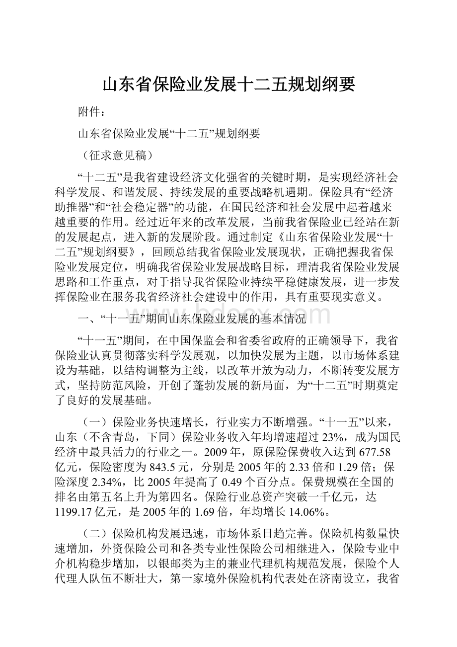 山东省保险业发展十二五规划纲要.docx_第1页