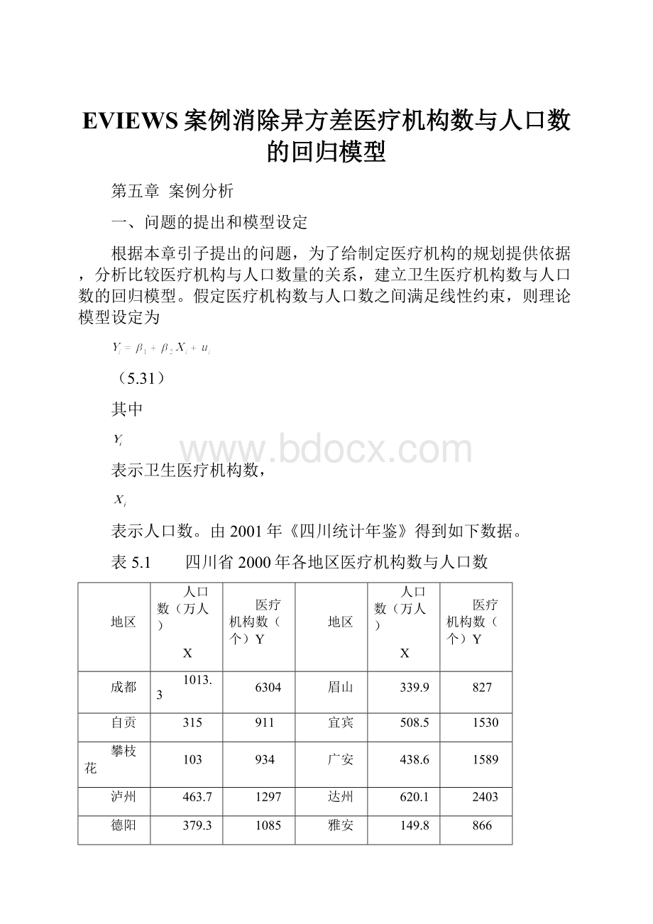 EVIEWS案例消除异方差医疗机构数与人口数的回归模型.docx_第1页