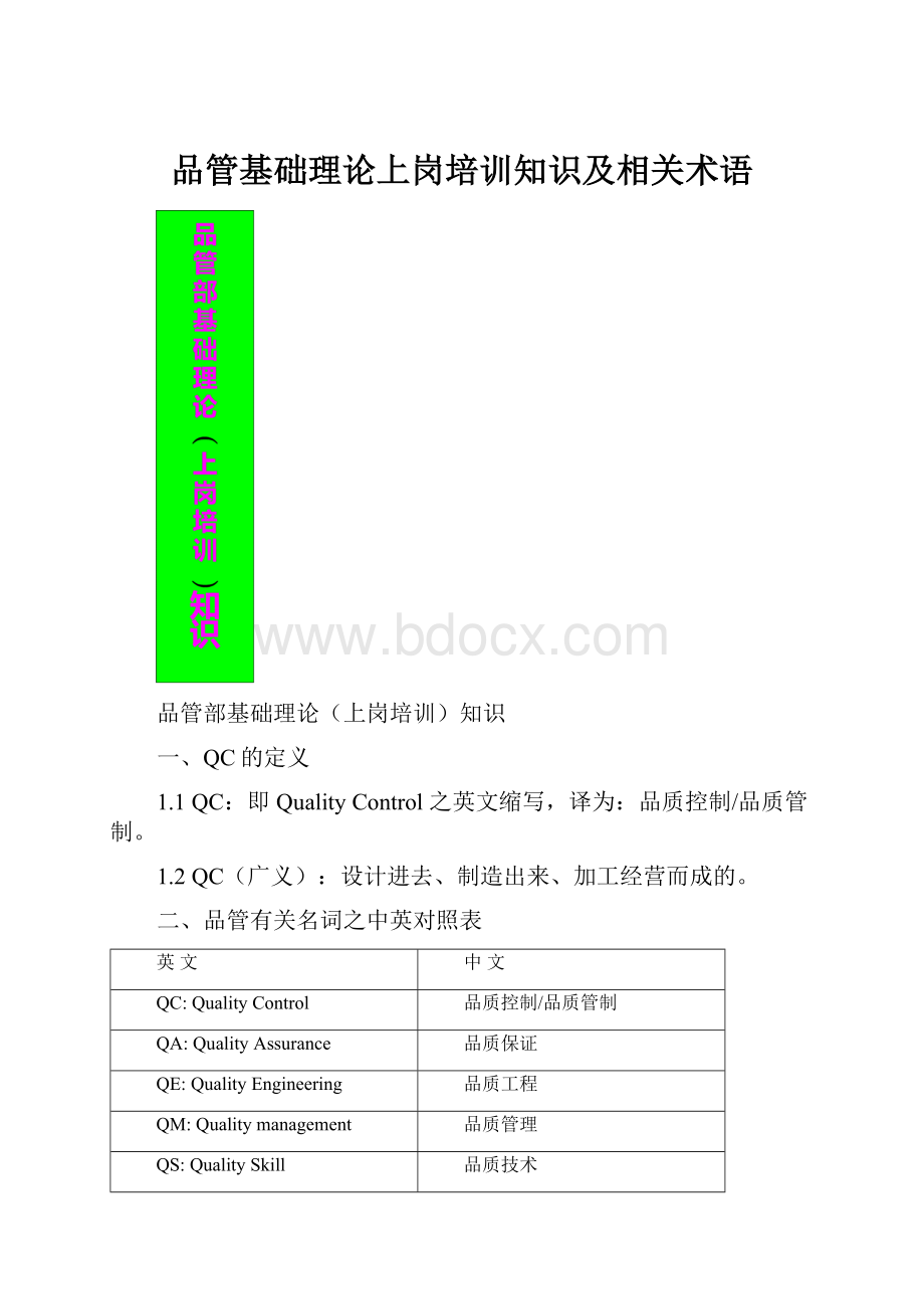 品管基础理论上岗培训知识及相关术语.docx