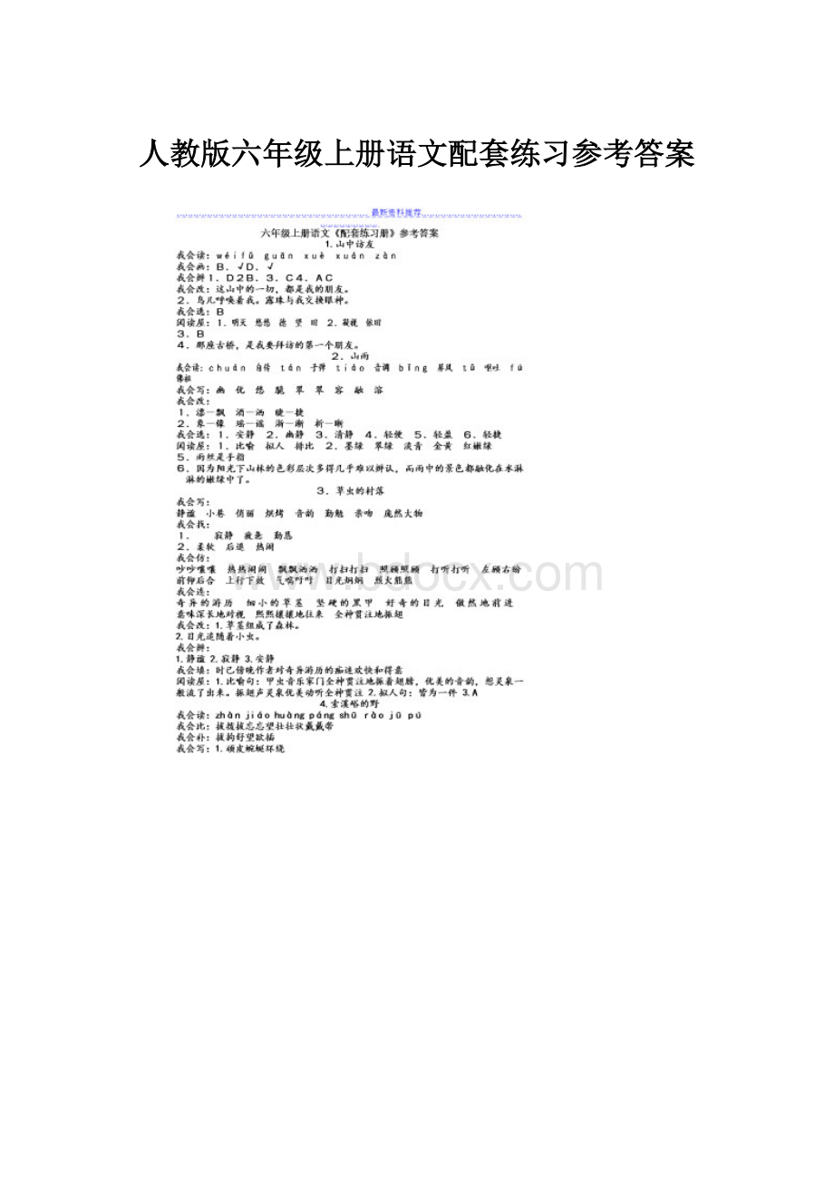 人教版六年级上册语文配套练习参考答案.docx