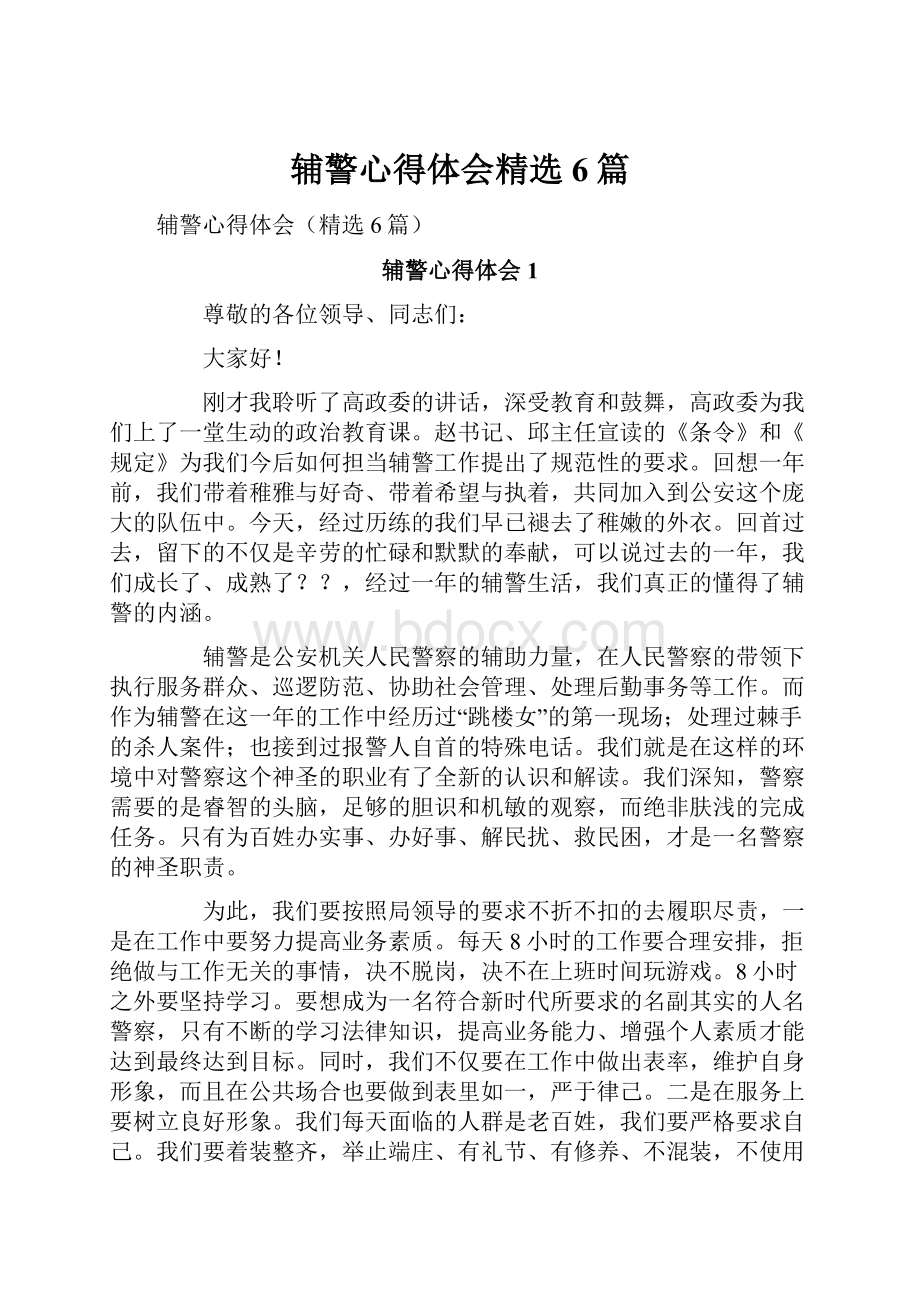 辅警心得体会精选6篇.docx