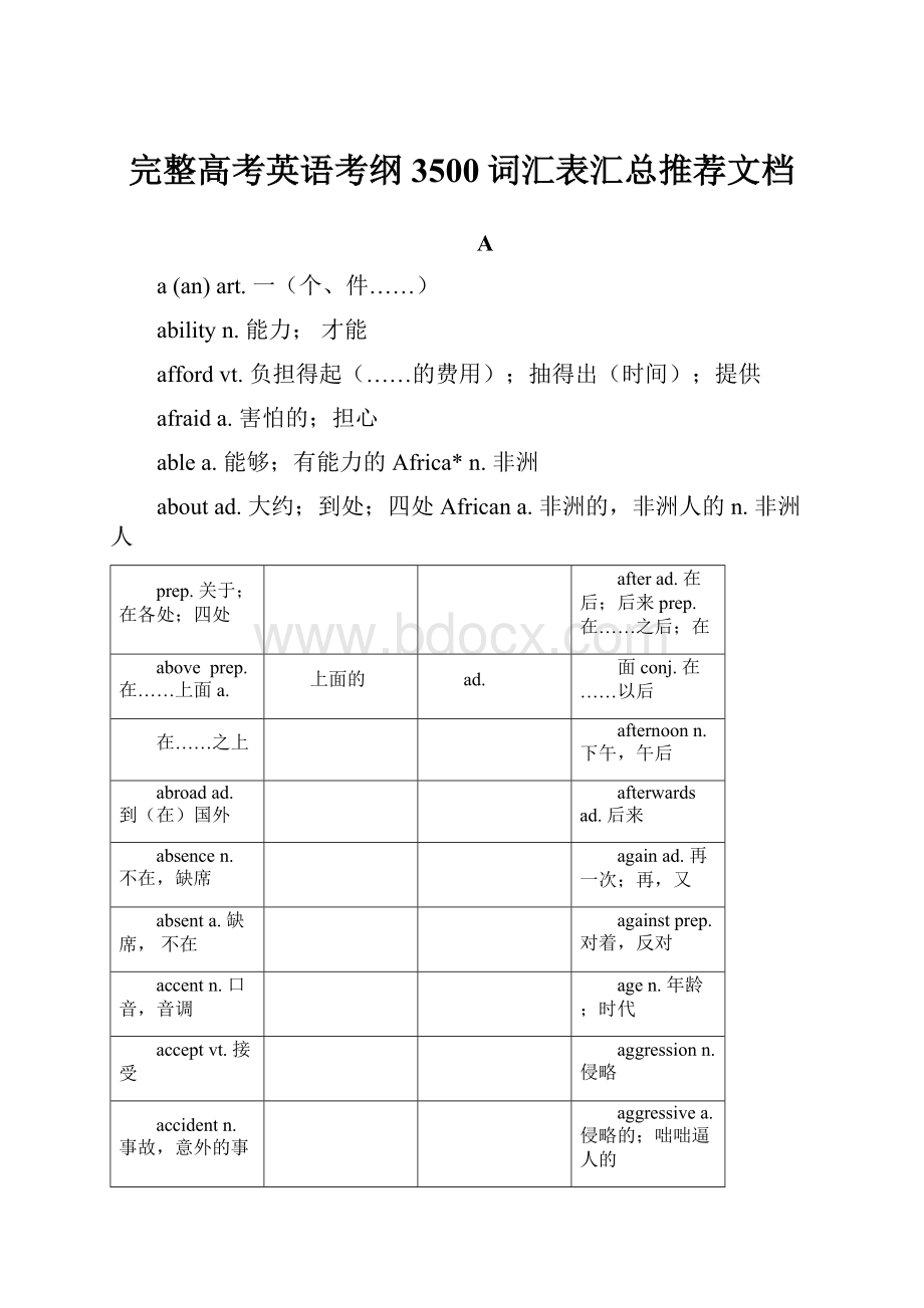 完整高考英语考纲3500词汇表汇总推荐文档.docx_第1页