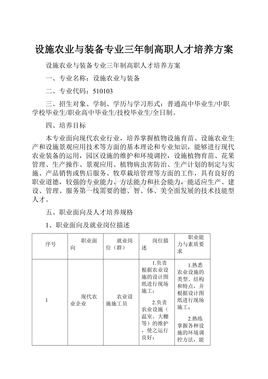 设施农业与装备专业三年制高职人才培养方案.docx