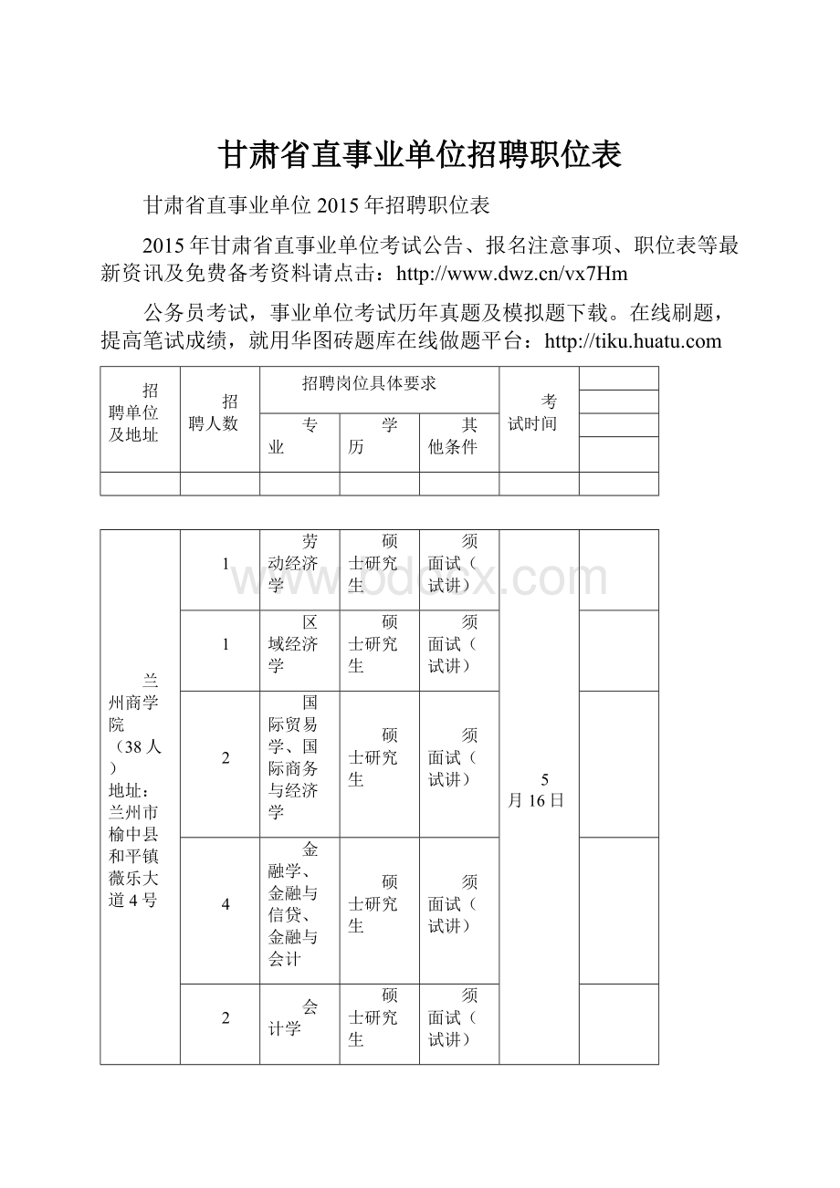 甘肃省直事业单位招聘职位表.docx_第1页