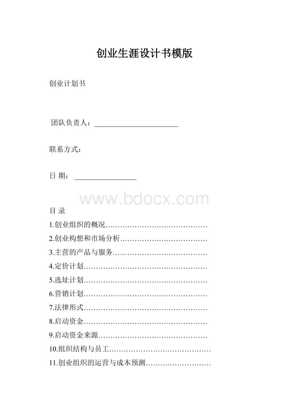 创业生涯设计书模版.docx