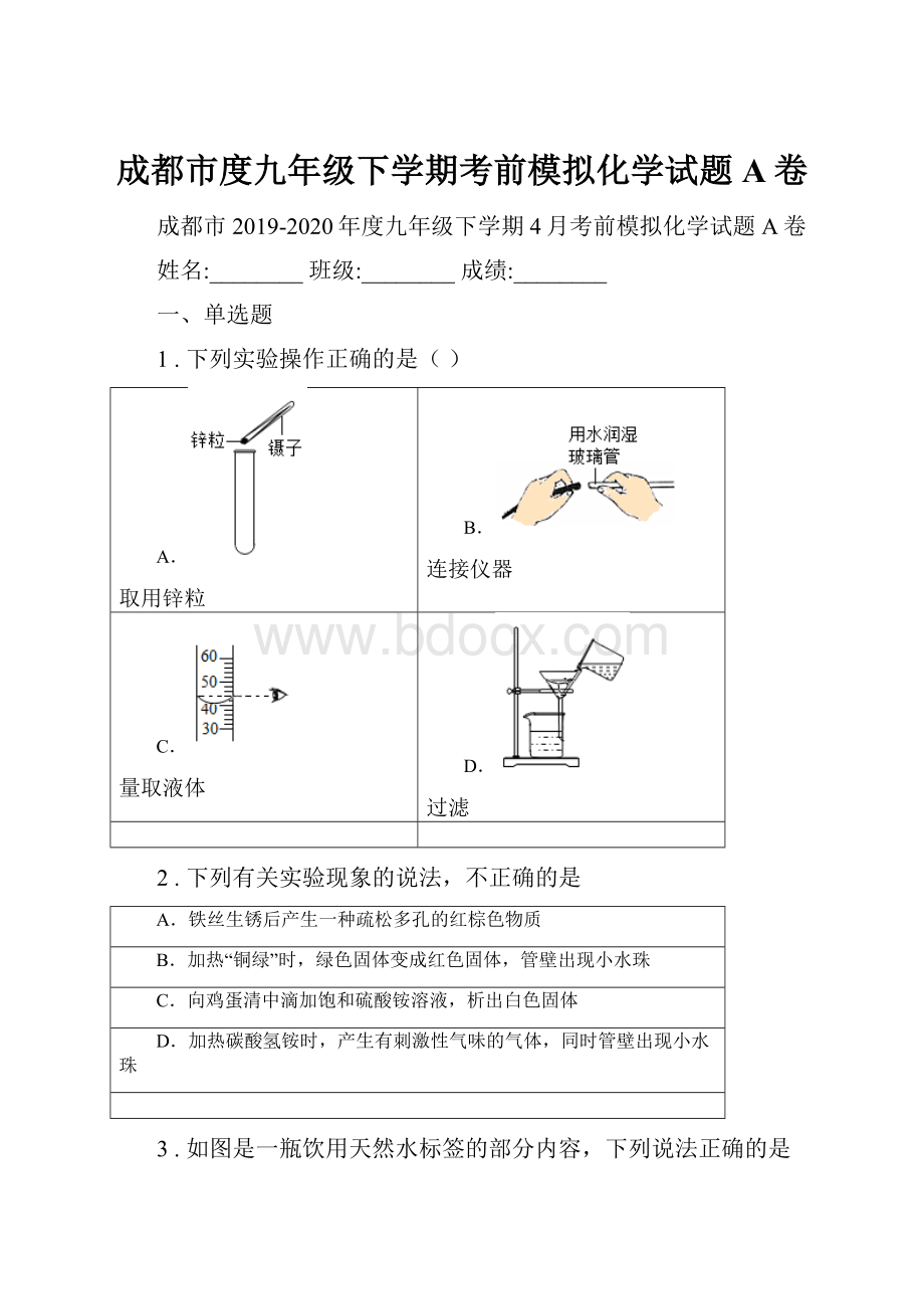 成都市度九年级下学期考前模拟化学试题A卷.docx