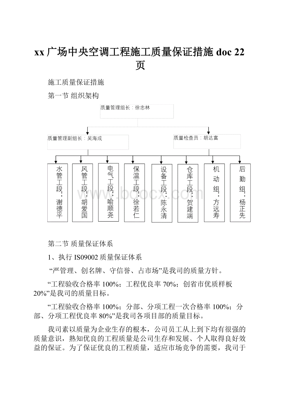 xx广场中央空调工程施工质量保证措施doc 22页.docx