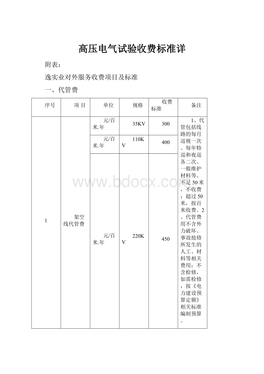 高压电气试验收费标准详.docx_第1页