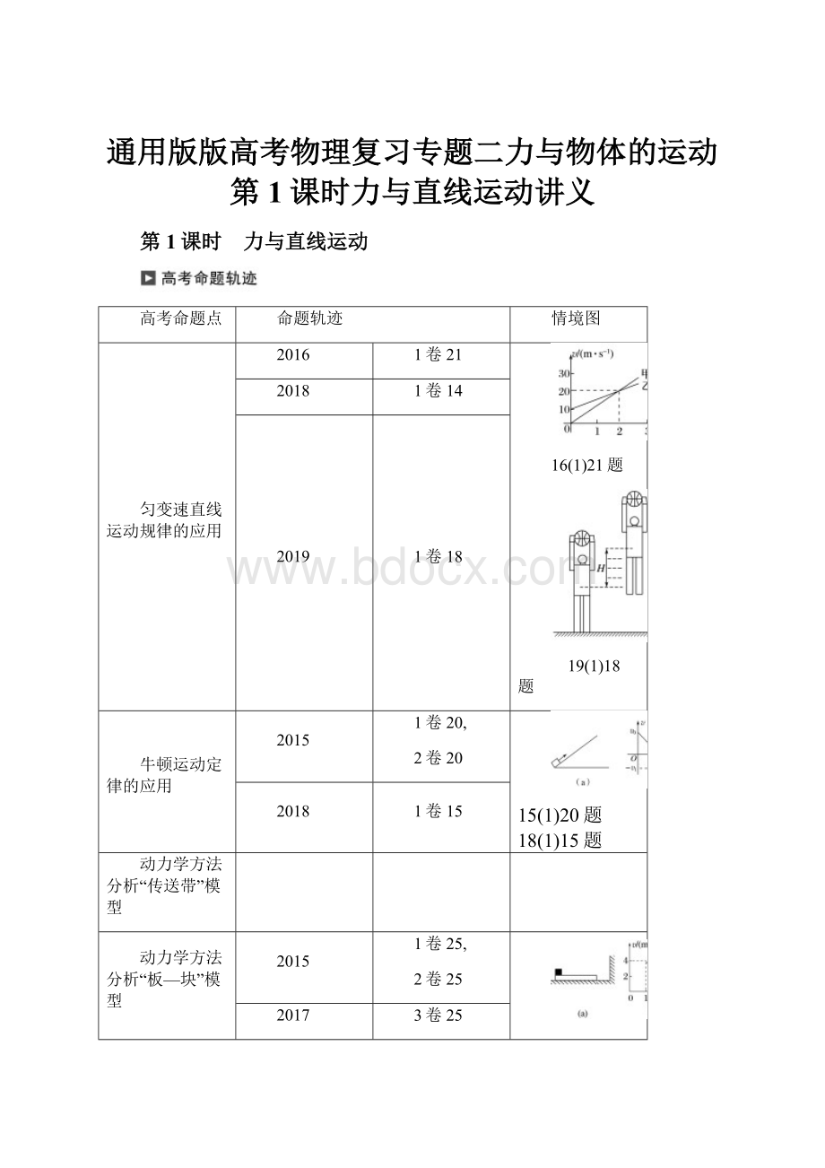 通用版版高考物理复习专题二力与物体的运动第1课时力与直线运动讲义.docx