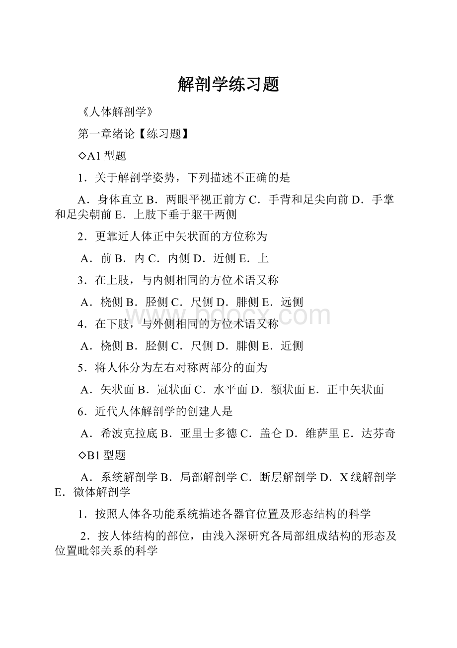 解剖学练习题.docx_第1页