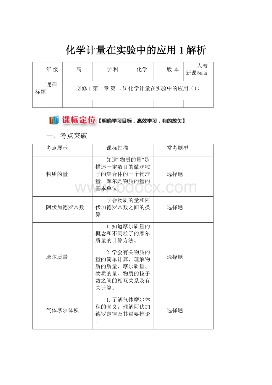 化学计量在实验中的应用1解析.docx