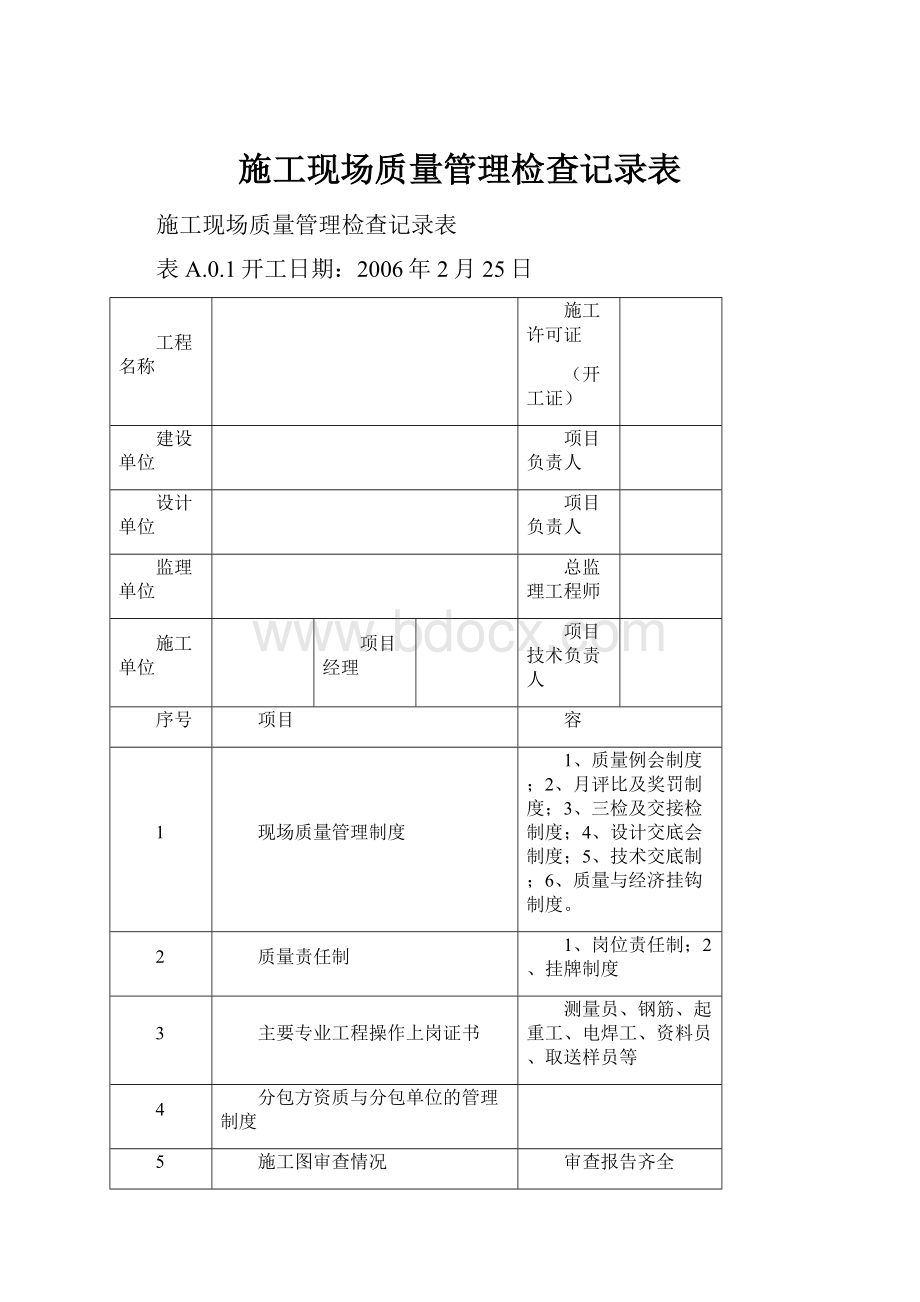 施工现场质量管理检查记录表.docx_第1页