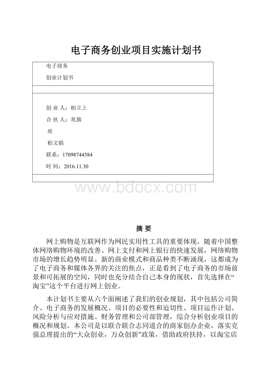 电子商务创业项目实施计划书.docx