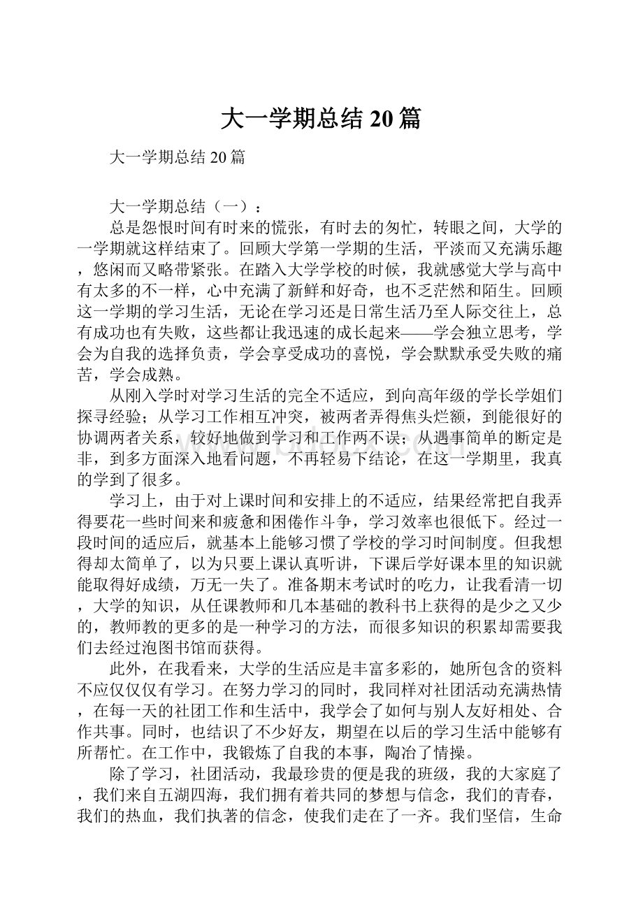 大一学期总结20篇.docx