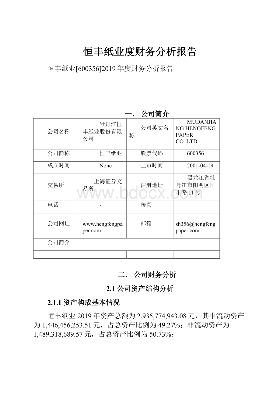 恒丰纸业度财务分析报告.docx_第1页