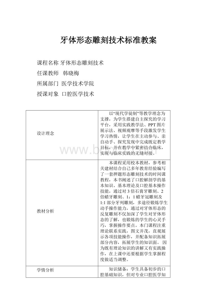 牙体形态雕刻技术标准教案.docx_第1页