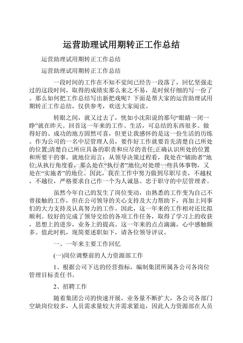 运营助理试用期转正工作总结.docx