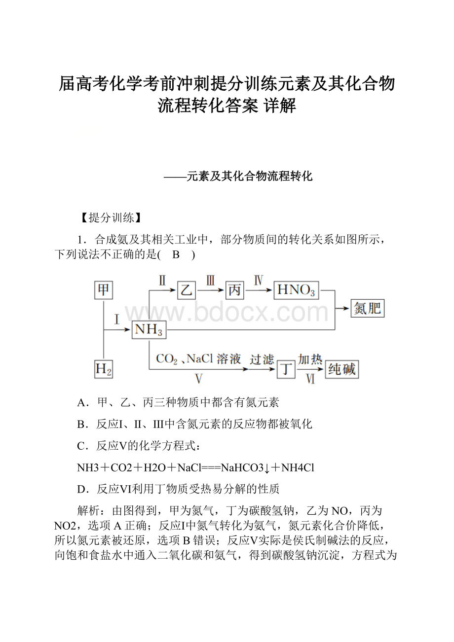 届高考化学考前冲刺提分训练元素及其化合物流程转化答案 详解.docx