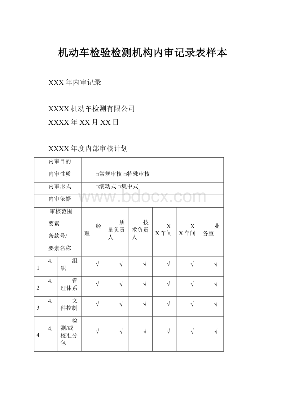 机动车检验检测机构内审记录表样本.docx_第1页