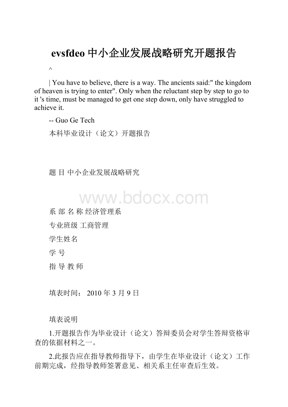 evsfdeo中小企业发展战略研究开题报告.docx