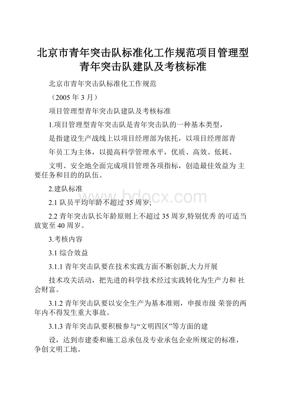 北京市青年突击队标准化工作规范项目管理型青年突击队建队及考核标准.docx