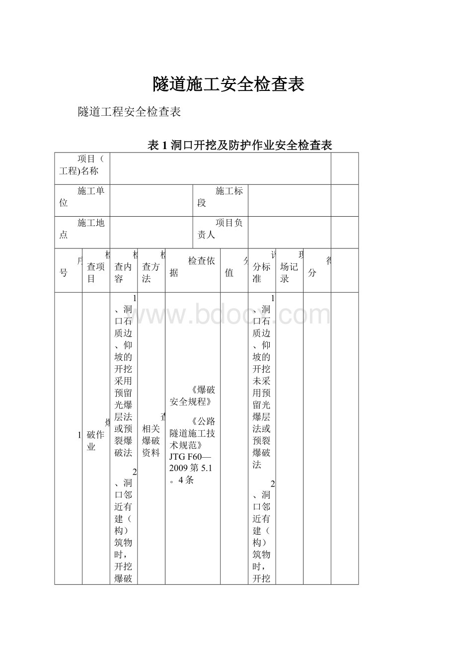 隧道施工安全检查表.docx_第1页