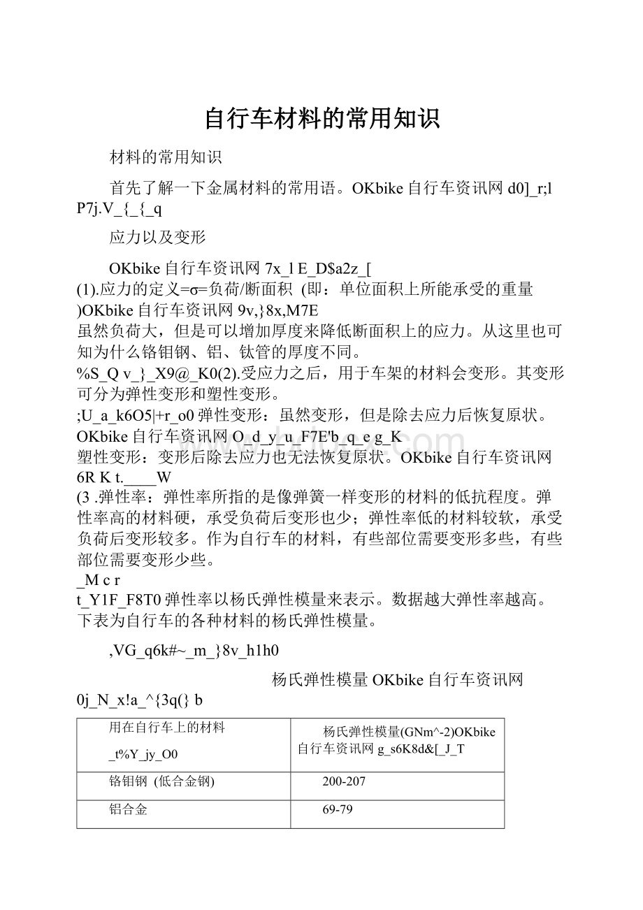 自行车材料的常用知识.docx_第1页