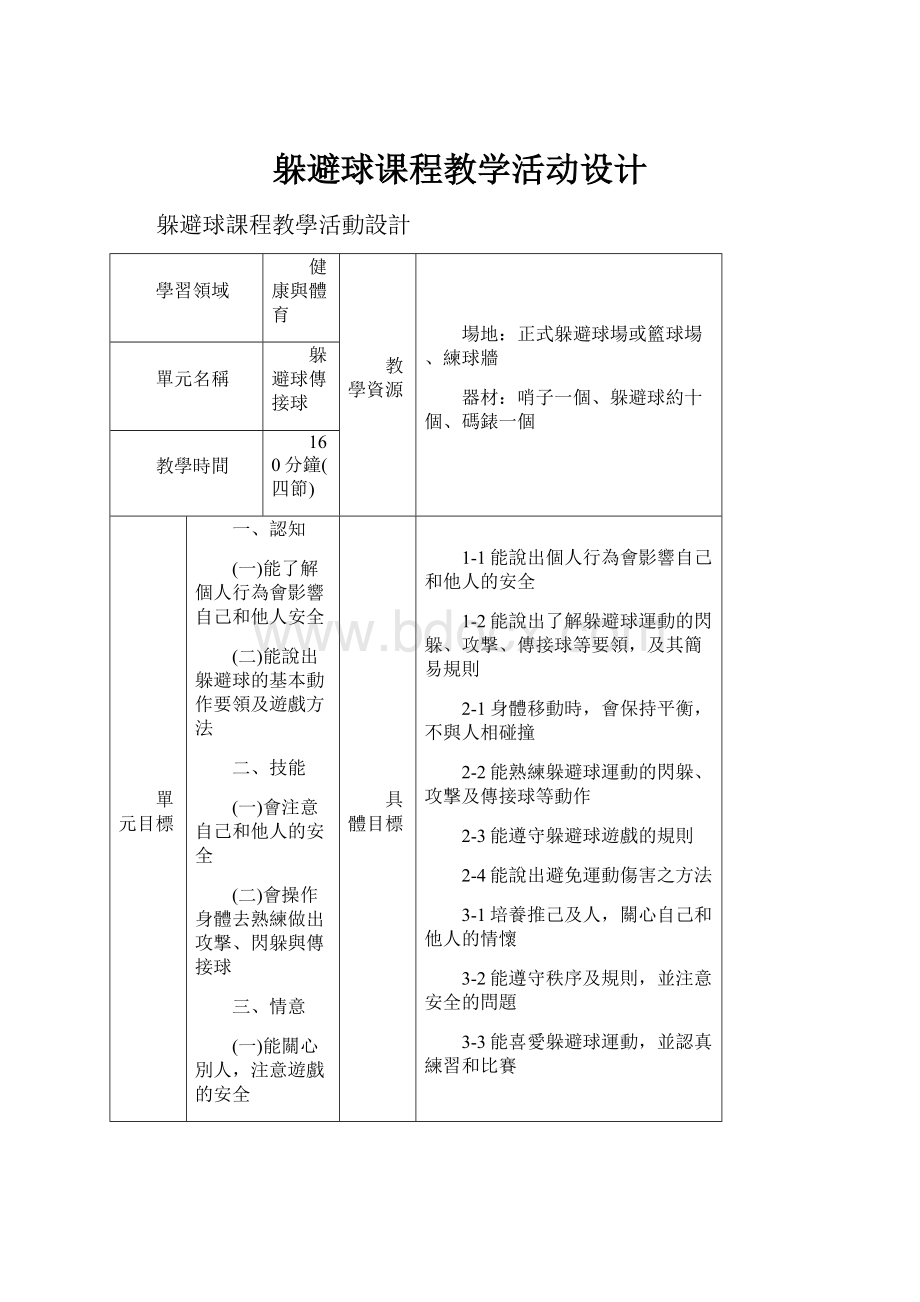 躲避球课程教学活动设计.docx