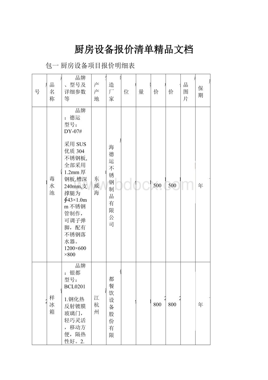 厨房设备报价清单精品文档.docx