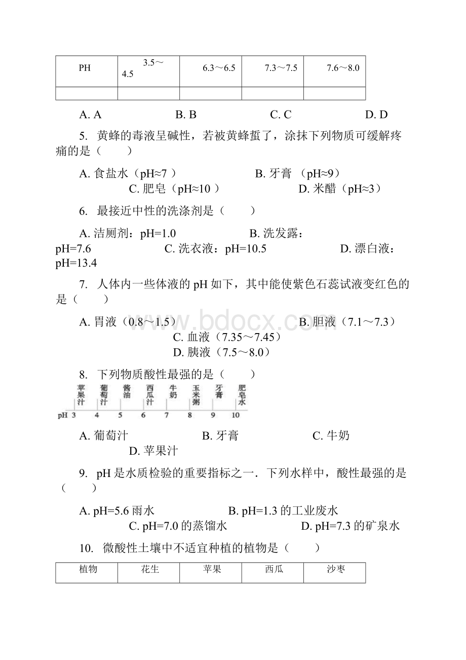 北京版化学九年级下册第11章第1节对酸碱的初步认识同步练习北京课改版.docx_第2页