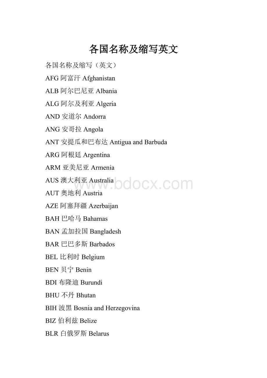 各国名称及缩写英文.docx