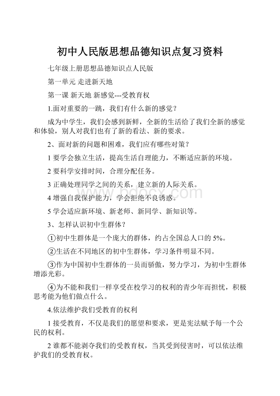 初中人民版思想品德知识点复习资料.docx