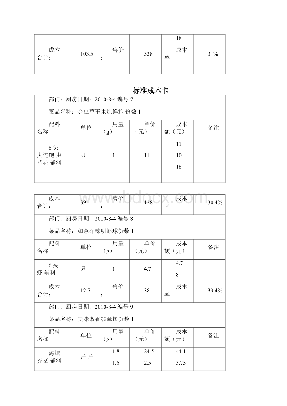 餐饮业成本卡.docx_第3页