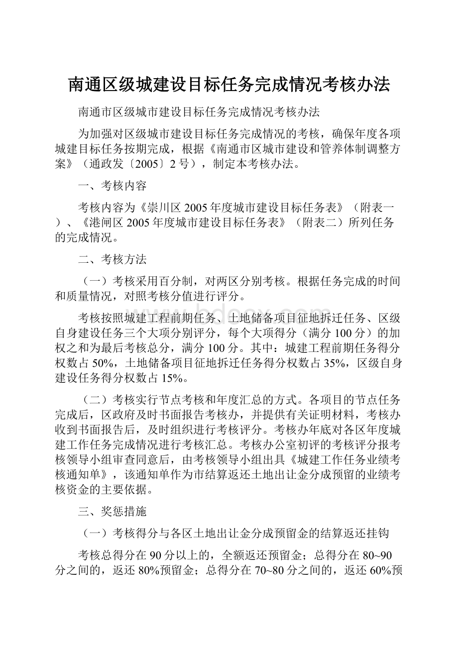 南通区级城建设目标任务完成情况考核办法.docx