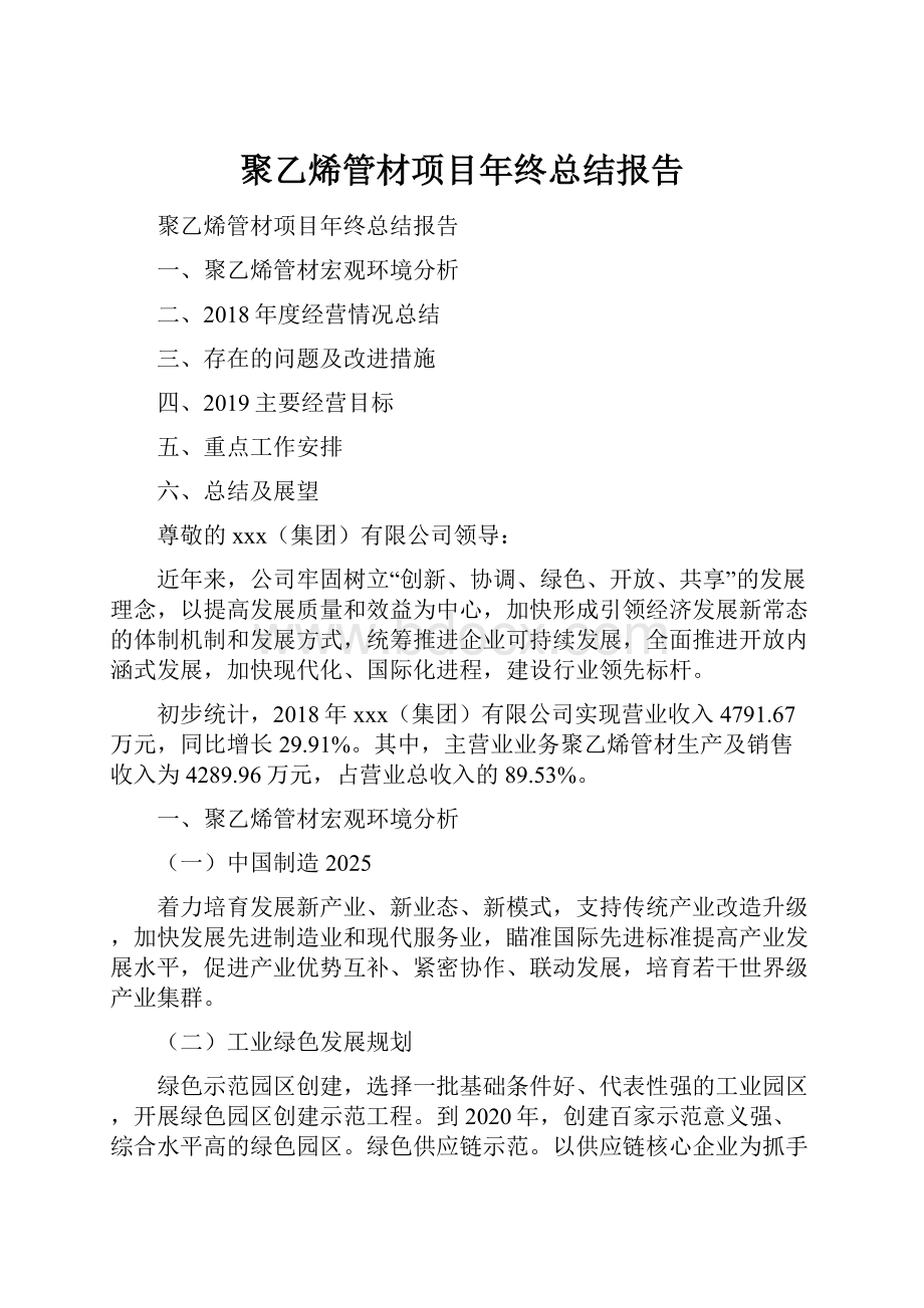 聚乙烯管材项目年终总结报告.docx_第1页