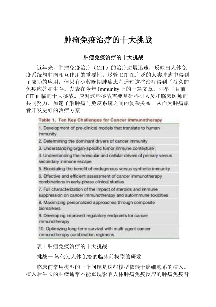 肿瘤免疫治疗的十大挑战.docx_第1页