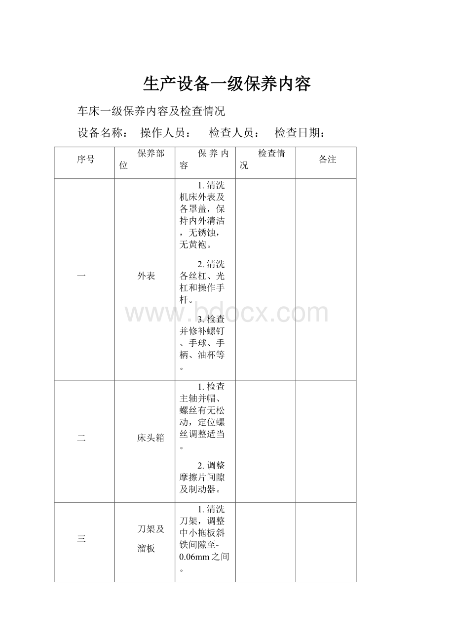 生产设备一级保养内容.docx